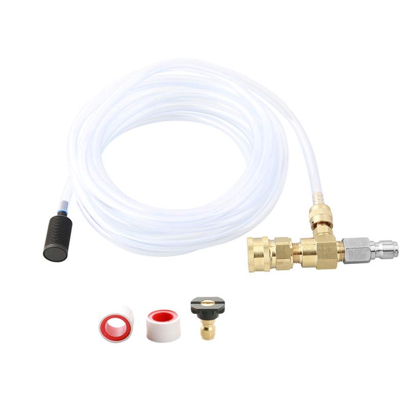 Sooprinse Chemical Injector Kit for High Pressure Washer, 4000 PSI Adjustable Soap Dispenser with a 1/4 Inch Black Soap Nozzle and Teflon Tape, 16 Ft Siphon Hose, 3/8 Inch Quick Connect - Image 1